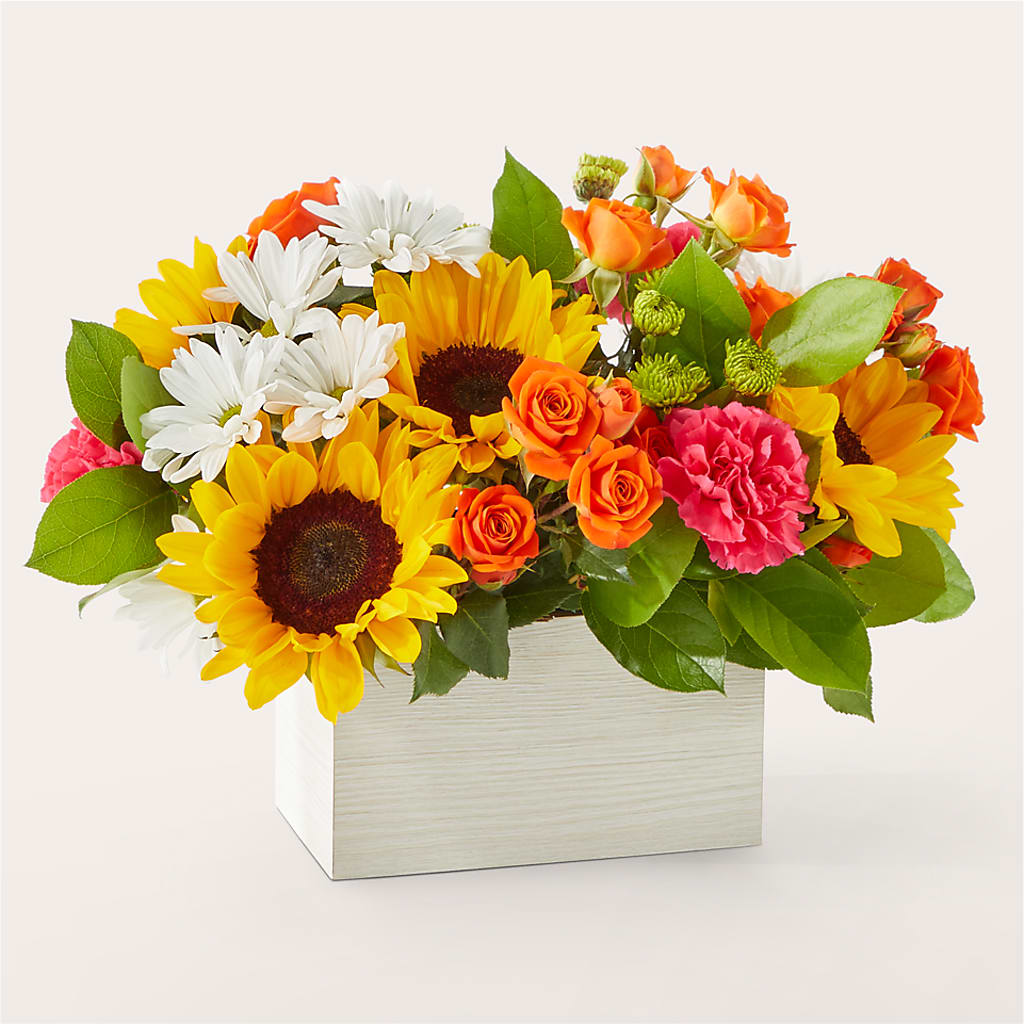 Sun-drenched Blooms Box Bouquet – Miles Of Flowers, Dothan AL